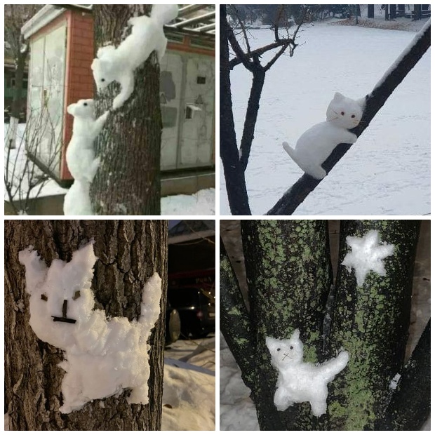 Снежные фигуры на деревьях